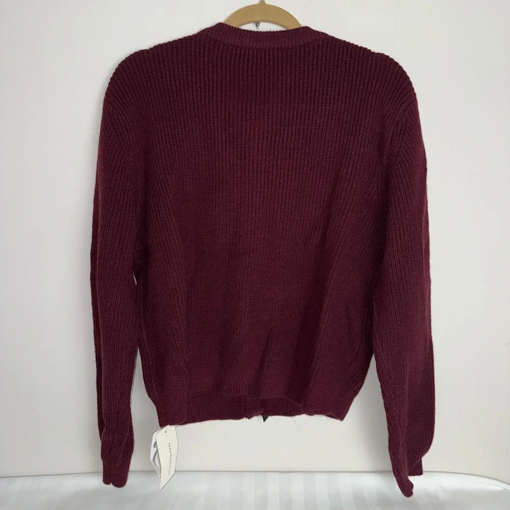 Commense Burgundy Ribbed Cardigan Black Bows Button‎ Front Womens Size M